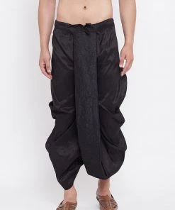 Vastramay Men's Black Silk Blend Embroidered Dhoti