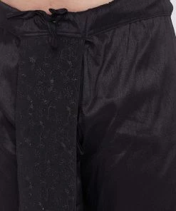 Vastramay Men's Black Silk Blend Embroidered Dhoti