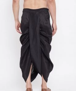 Vastramay Men's Black Silk Blend Embroidered Dhoti