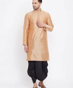 Vastramay Men's Black Silk Blend Embroidered Dhoti