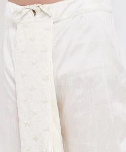 Vastramay Men's Cream Silk Blend Embroidered Dhoti 11 Vastramay Men's Cream Silk Blend Embroidered Dhoti