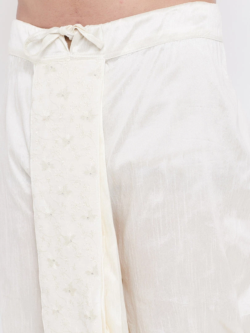 Vastramay Men's Cream Silk Blend Embroidered Dhoti 6 Vastramay Men's Cream Silk Blend Embroidered Dhoti