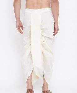 Vastramay Men's Cream Silk Blend Embroidered Dhoti 10 Vastramay Men's Cream Silk Blend Embroidered Dhoti