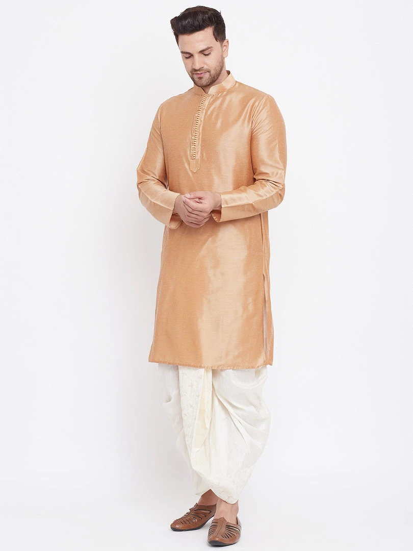 Vastramay Men's Cream Silk Blend Embroidered Dhoti 7 Vastramay Men's Cream Silk Blend Embroidered Dhoti