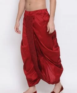 Vastramay Men's Maroon Embroidered Dhoti Pant