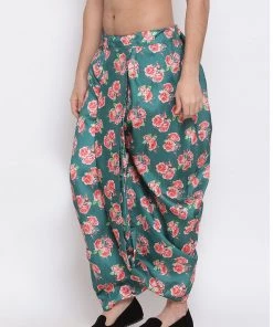 VASTRAMAY Men's Green Silk Blend Printed Dhoti