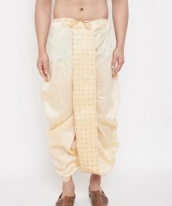 Vastramay Men's Gold Embroidred Dhoti