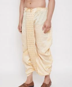 Vastramay Men's Gold Embroidred Dhoti