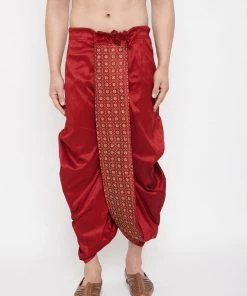 Vastramay Men's Maroon Embroidred Dhoti