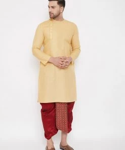 Vastramay Men's Maroon Embroidred Dhoti