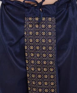 Vastramay Men's Navy Blue Embroidred Dhoti