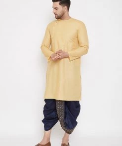 Vastramay Men's Navy Blue Embroidred Dhoti