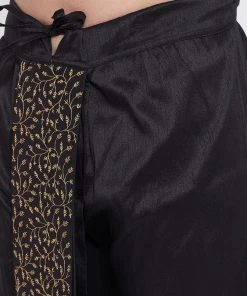 Vastramay Men's Black Silk Blend Embroidered Dhoti 11 Vastramay Men's Black Silk Blend Embroidered Dhoti