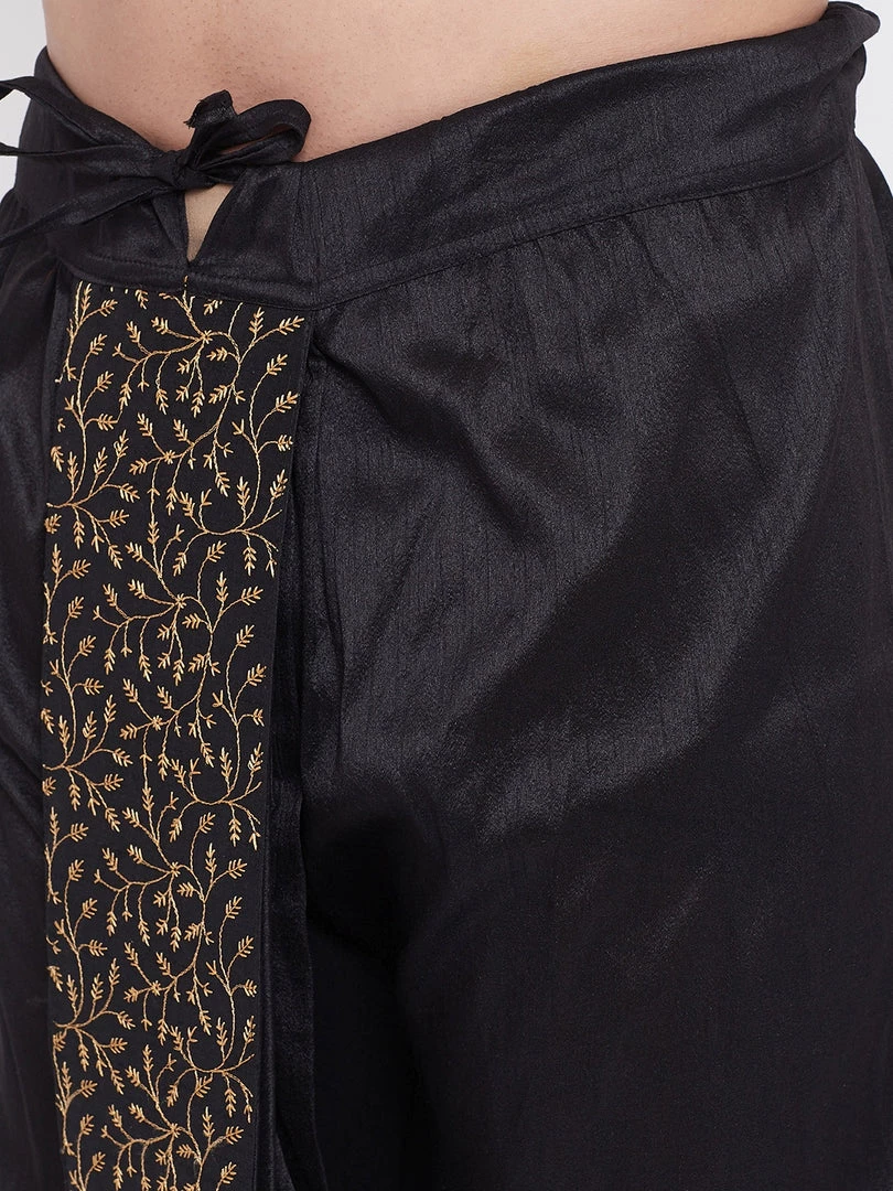 Vastramay Men's Black Silk Blend Embroidered Dhoti 6 Vastramay Men's Black Silk Blend Embroidered Dhoti