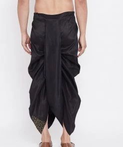 Vastramay Men's Black Silk Blend Embroidered Dhoti 10 Vastramay Men's Black Silk Blend Embroidered Dhoti