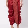 Vastramay Men's Maroon Silk Blend Embroidered Dhoti
