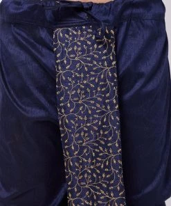 VASTRAMAY Men's Navy Blue Silk Blend Embroidered Dhoti 11 VASTRAMAY Men's Navy Blue Silk Blend Embroidered Dhoti