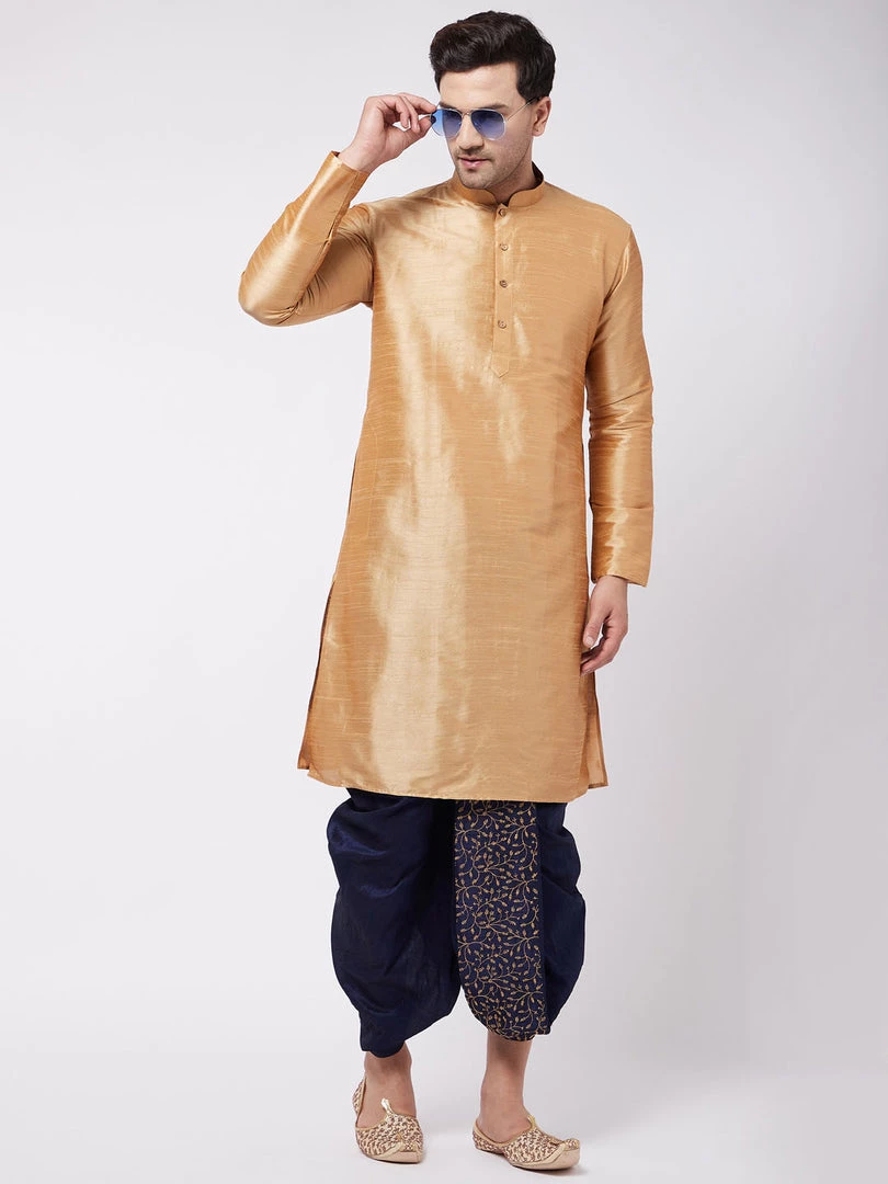 VASTRAMAY Men's Navy Blue Silk Blend Embroidered Dhoti 7 VASTRAMAY Men's Navy Blue Silk Blend Embroidered Dhoti