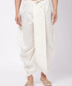 Vastramay Men's Cream Silk Blend Traditional Dhoti