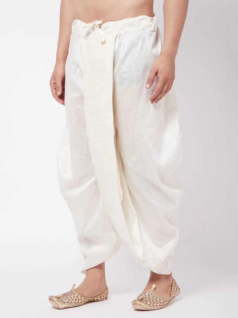 Vastramay Men's Cream Silk Blend Traditional Dhoti 4 Vastramay Men's Cream Silk Blend Traditional Dhoti