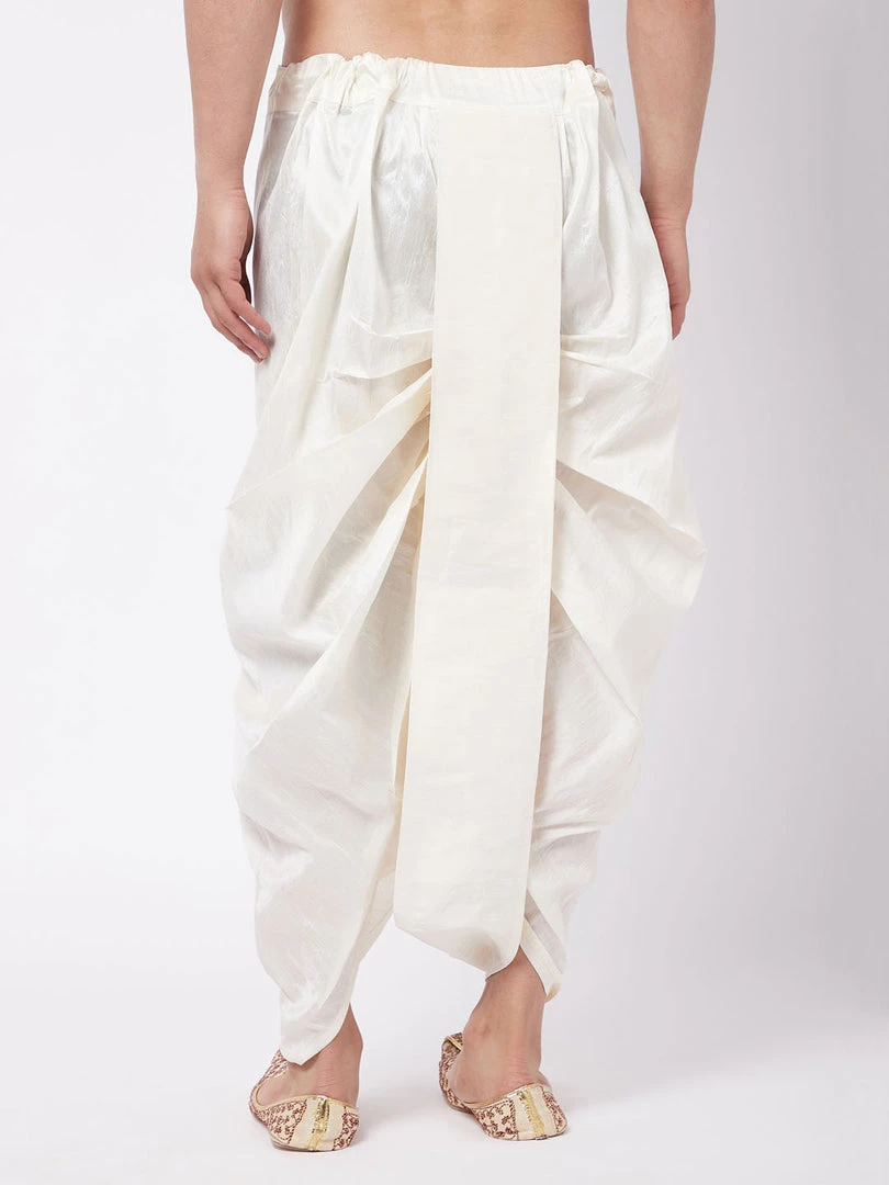 Vastramay Men's Cream Silk Blend Traditional Dhoti 5 Vastramay Men's Cream Silk Blend Traditional Dhoti