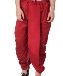 Vastramay Men's Maroon Cotton Silk Blend Dhoti