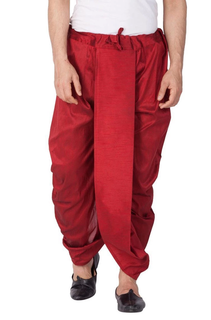 Vastramay Men's Maroon Cotton Silk Blend Dhoti 3 Vastramay Men's Maroon Cotton Silk Blend Dhoti