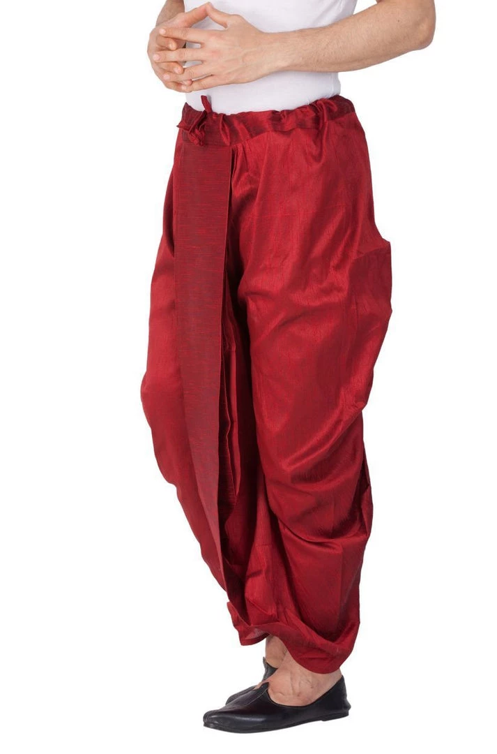Vastramay Men's Maroon Cotton Silk Blend Dhoti 4 Vastramay Men's Maroon Cotton Silk Blend Dhoti
