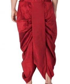 Vastramay Men's Maroon Cotton Silk Blend Dhoti 8 Vastramay Men's Maroon Cotton Silk Blend Dhoti