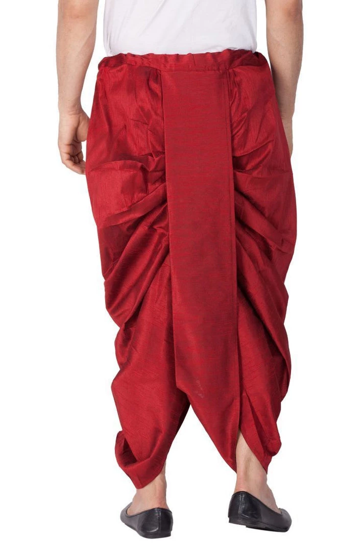 Vastramay Men's Maroon Cotton Silk Blend Dhoti 5 Vastramay Men's Maroon Cotton Silk Blend Dhoti