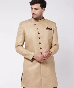 Sherwani/Indowestern Sets VASTRAMAY Men's Beige Jute Cotton Indowestern