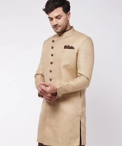 Sherwani/Indowestern Sets VASTRAMAY Men's Beige Jute Cotton Indowestern