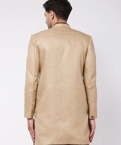Sherwani/Indowestern Sets VASTRAMAY Men's Beige Jute Cotton Indowestern