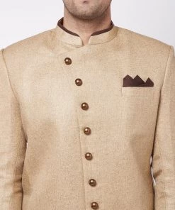 Sherwani/Indowestern Sets VASTRAMAY Men's Beige Jute Cotton Indowestern