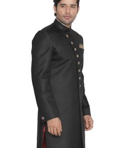 Vastramay Men's Black Silk Blend Sherwani Only Top