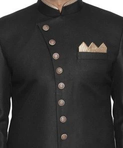 Vastramay Men's Black Silk Blend Sherwani Only Top