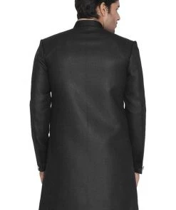 Vastramay Men's Black Silk Blend Sherwani Only Top