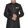 Vastramay Men's Black Silk Blend Sherwani Only Top