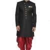 Vastramay Men's Black Jute Cotton Blend Sherwani Set