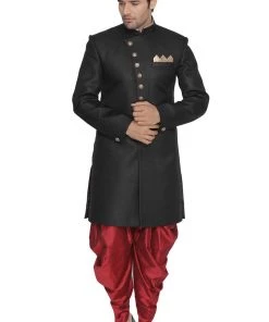 Vastramay Men's Black Silk Blend Sherwani Only Top