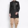 Vastramay Men's Black Silk Blend Kurta And Dhoti Pant Set