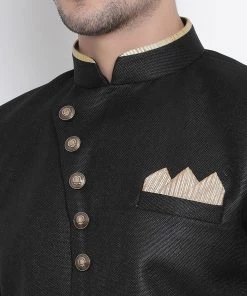 Vastramay Men's Black Silk Blend Kurta And Dhoti Pant Set