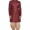 Vastramay Men's Maroon Jute Cotton Blend Sherwani Set