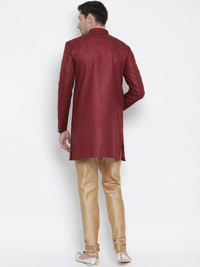 Vastramay Men's Maroon Silk Blend Sherwani Set 6 Vastramay Men's Maroon Silk Blend Sherwani Set