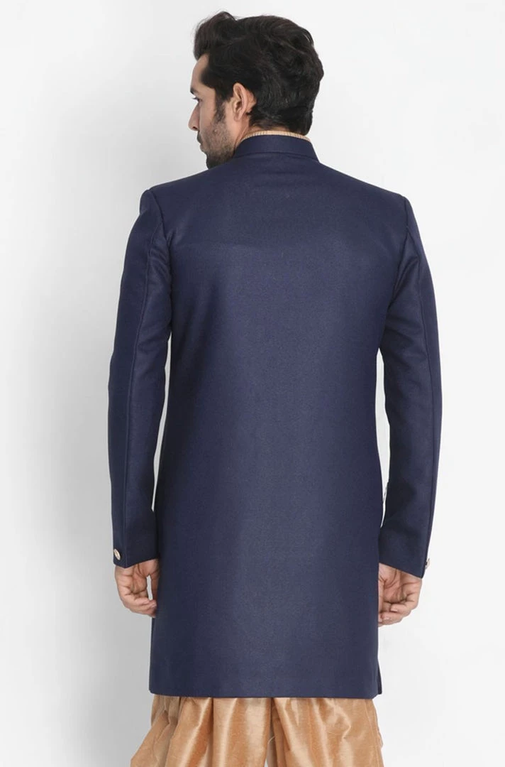 Vastramay Men's Dark Blue Silk Blend Sherwani Only Top 6 Vastramay Men's Dark Blue Silk Blend Sherwani Only Top