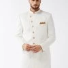 VASTRAMAY Men's White Silk Blend Sherwani Top Sherwani/Indowestern Sets