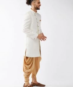 VASTRAMAY Men's White Silk Blend Sherwani Set