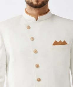 VASTRAMAY Men's White Silk Blend Sherwani Set