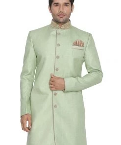 Vastramay Buy 1 Get 1 Men's Green Jute Cotton Blend Sherwani Top