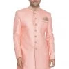 Vastramay Men's Pink Jute Cotton Blend Sherwani Top Sherwani/Indowestern Sets